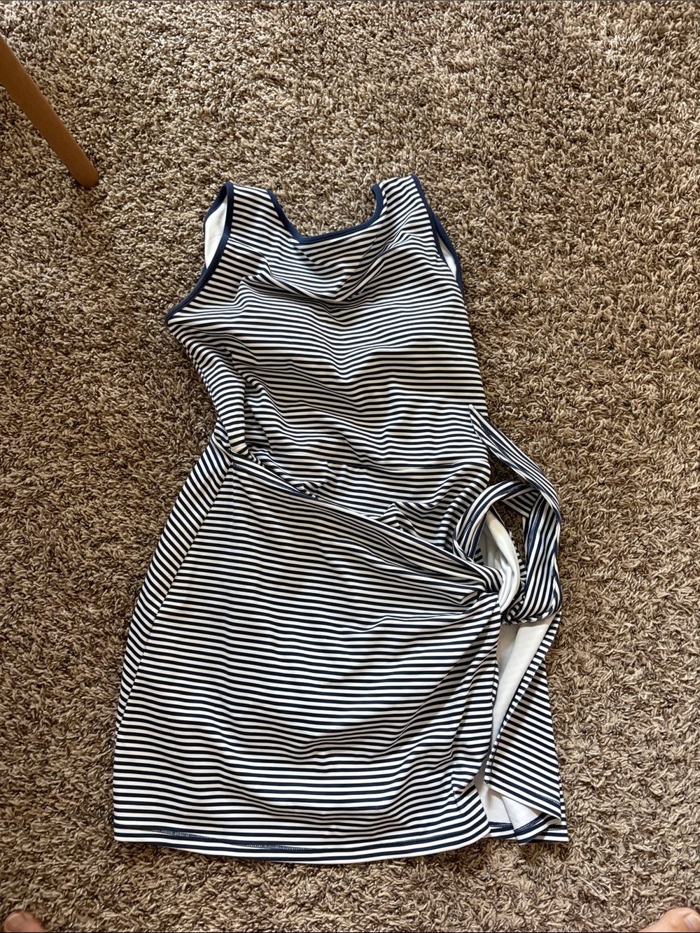 Abercrombie & Fitch Navy and White Striped Midi Dress with Side Knot